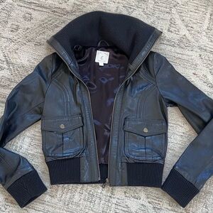 Candela NYC Black Leather Bomber Jacket